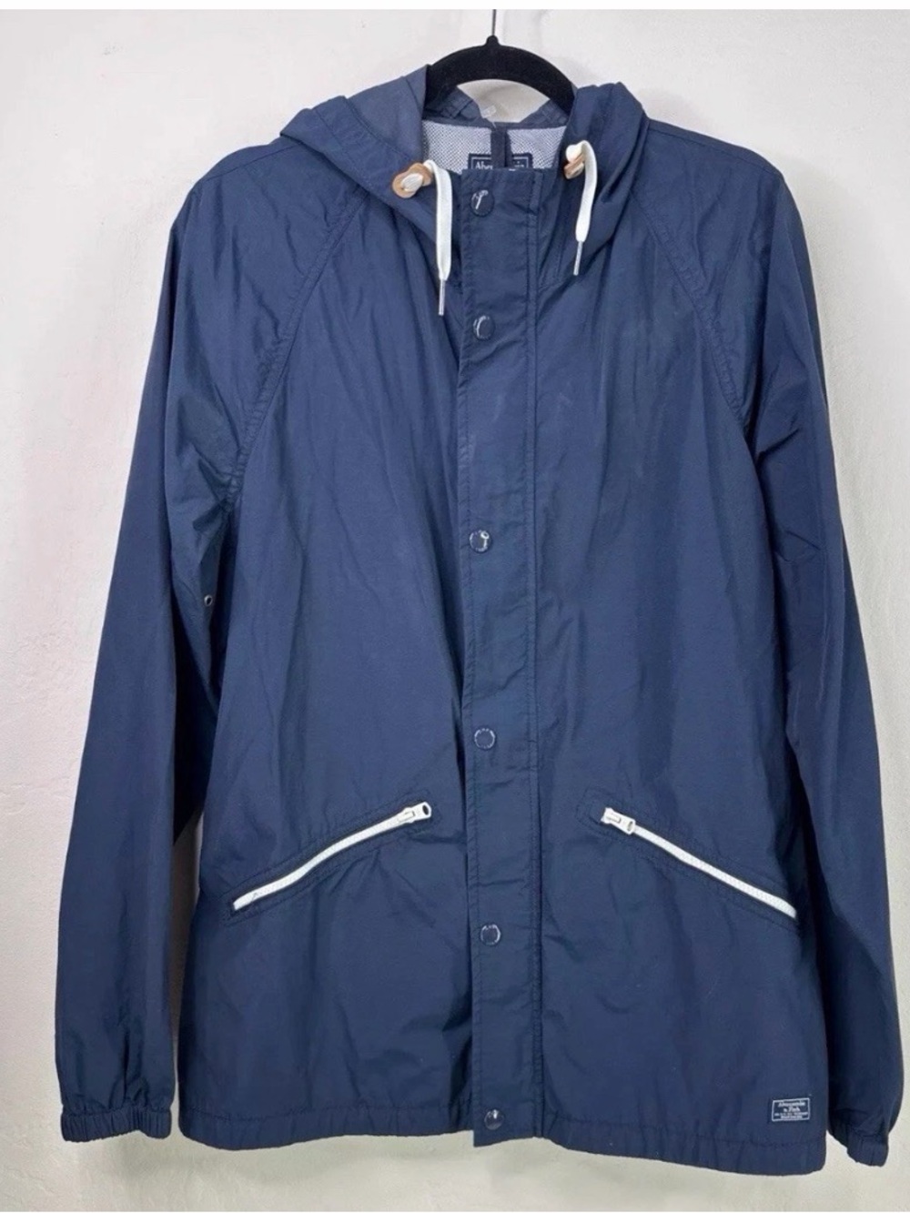 Abercrombie & Fitch Navy Hooded Windbreaker with White Trim
